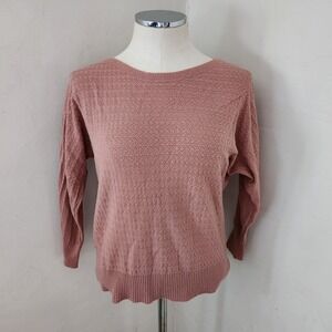 Vila Milano Womens Dusty Rose Pointelle Knit Long Sleeve Sweater Pink Size M